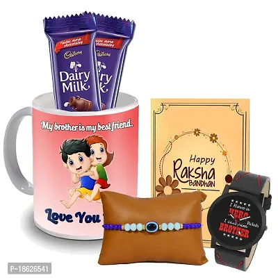 Midiron Designer Rakhi with Chocolate, Watch and Coffee Mug for brother | Chocolate Box for Raksha Bandhan for Brother| Unique Rakhi Gifts Combo for Brother | Rakhi Gift for Bhai - Pack of 5