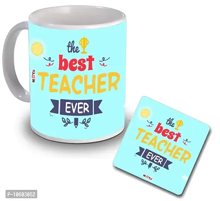 ME & YOU Gift for Teacher Combo Pack Printed Ceramic Coffee Mug with MDF Coaster-thumb0