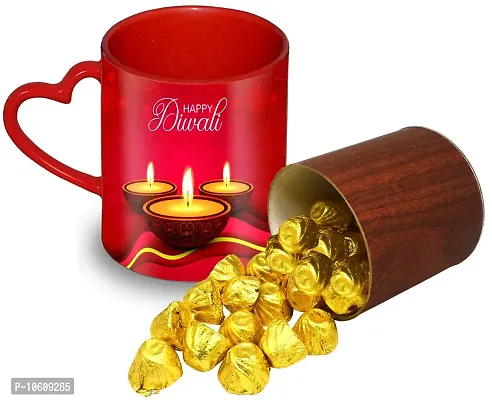 Midiron Beautiful Heart shape Ceramic Mug with 20 Piece Handmade Gold Chocolate on Diwali Gift