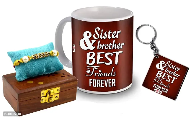 ME & YOU Raksha Bandhan Gift for Brother, Printed Ceramic Mug and MDF Keychain, Rakhi Set ( Multicolor)-thumb0