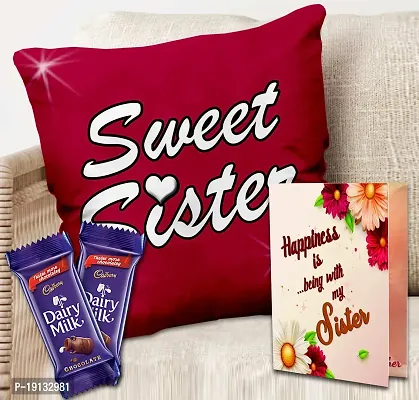 Midiron Rakhi Combo Set for Sister| Rakhi Gift Hamper |Chocolate with Printed Cushion | Rakhi Gifts for Bahen | Raksha Bandhan Git for Sister | Cushion Cover with Filler - 12*12 Inch