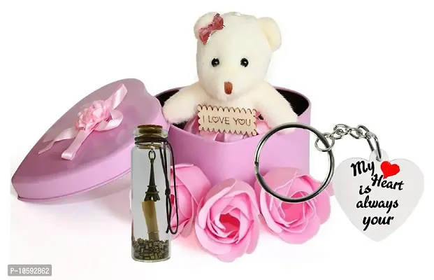 ME&YOU Romantic Gifts, Surprise Box with Message Bottle Keychain for Wife, Girlfriend Fianc?, Lover On Valentine's Day, Anniversary and Any Special Occasion IZ19Tinbox6PinkMsgBott2KeyH-DTLove-94