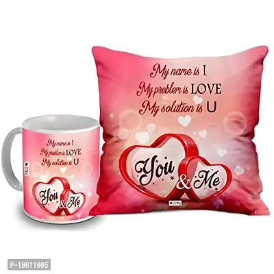 ME & YOU Beautiful Love Quoted Printed Cushion (16*16 Inch) & Mug Valentine Gifts (Multicolor)