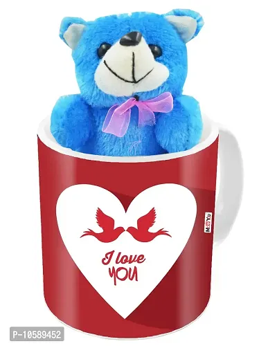 ME&YOU Romantic Gifts, Surprise Teddy with Printed Mug for Wife, Girlfriend, Fiance On Valentine's Day, Birthday, Anniversary, Karwa Chauth and Any Special Occasion IZ19DTLoveMuTBl-166