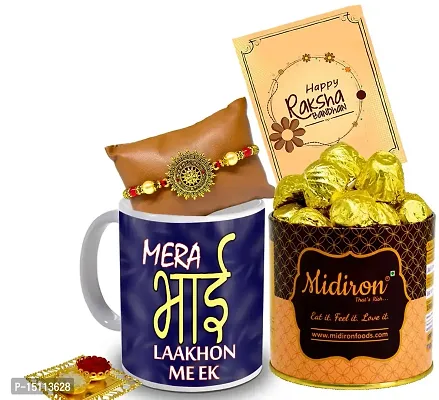 Midiron Rakhi Gift for Brother / Bhaiya / Bhai | Rakhi Chocolate gift pack for Brother | Chocolates, Coffee Mug, Rakhi with Roli and Greeting Card Gift Set-IZ2260-09