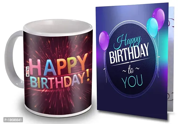 ME & YOU Birthday Gifts, Greeting Card with Happy Birthday Printed Ceramic Mug ( Multicolor)