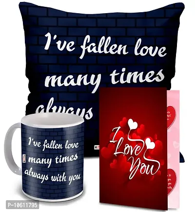 ME & YOU Love Quoted Cushion and Ceramic Mug with I Love You Greeting Card for Valentine's Day, Birthday, Anniversary (Multicolor)