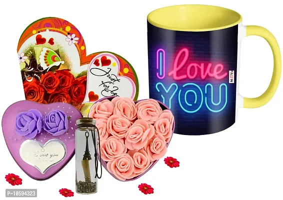 ME&YOU Romantic Gifts, Surprise Flower Box, Greeting Card with Message Bottle & Printed Colored Mug for Wife, Girlfriend, Fiance On Valentine's Day IZ19Tinbox2PurCard5Msgbott2MUy-STLove-57