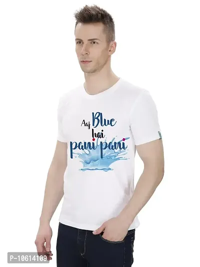 ME  YOU Men's Holi T-Shirt | Aj Blue Hai Pani Pani Printed | Holi T-Shirt for Men's | Holi T-Shirts (Free Size)