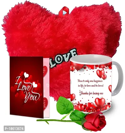 ME & YOU Romantic Gift| Soft Red Heart with Printed Ceramic Coffee Mug, Love Card and Artificial Red Rose for Valentine's Day,Anniversary and All Occasion for Boyfriend, Girlfriend, Husband, Wife-thumb0