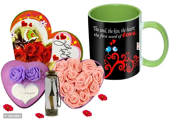 ME&YOU Romantic Gifts, Surprise Flower Box, Greeting Card with Message Bottle & Printed Colored Mug for Wife, Girlfriend, Fiance On Valentine's Day IZ19Tinbox2PurCard5Msgbott2MUg-STLove-47