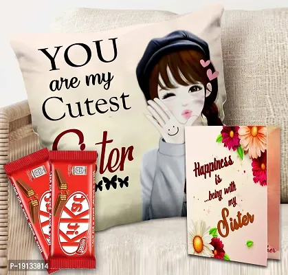 Midiron Rakhi Combo Set for Sister| Rakhi Gift Hamper |Chocolate with Printed Cushion  Chocolate | Rakhi Gifts for Bahen | Raksha Bandhan Git for Sister | Printed Coffee Mug - 325 ml-thumb0