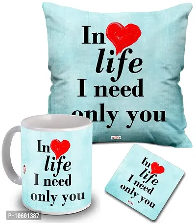 ME & YOU Love Quoted Printed Cushion, Ceramic Mug with MDF Coaster Gifts for Wife/Husband/Girlfriend/Boyfriend/Fiance on her Birthday/Anniversary/Valentine's Day