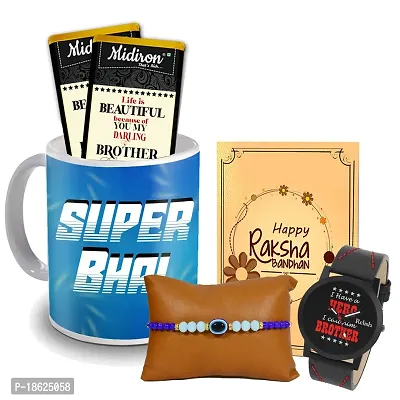 Midiron Designer Rakhi with Chocolate and Coffee Mug Gift for brother | Handmade Chocolate for Raksha Bandhan for Brother | Rakhi Gift for Bhai with Coffee Mug, chocolates, Watch, Card- Pack 5-thumb0