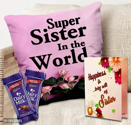 Midiron Tasty  Delicious Chocolates |Rakhi Gift for Sister | Raksha Bandhan Gifts Hamper |Chocolate Pack, Sister Greeting Card  Printed Cushion | Gift for Sister |  Pack of 2