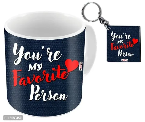 ME & YOU Couple's Printed Ceramic Mug and Keychain (Multicolour)