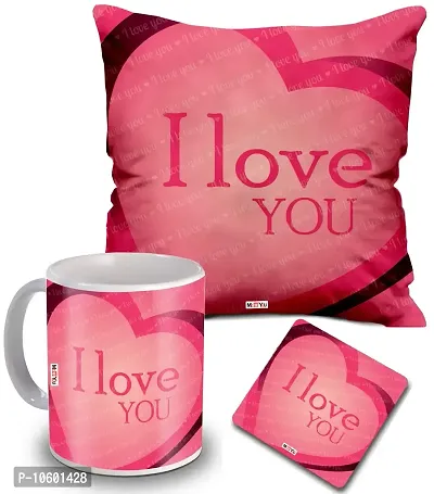 ME & YOU Love Quoted Printed Cushion, Ceramic Mug with MDF Coaster Gifts for Wife/Husband/Girlfriend/Boyfriend/Fiance on her Birthday/Anniversary/Valentine's Day