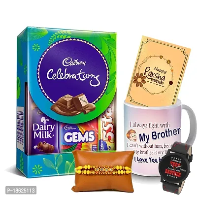 Midiron Rakhi Gift Hamper with Premium Chocolate and Coffee Mug Gift Gifts for Brother | Rakhi Gift for Brother with Designer Rakhi, Coffee Mug, Chocolates, Watch and Greeting Card