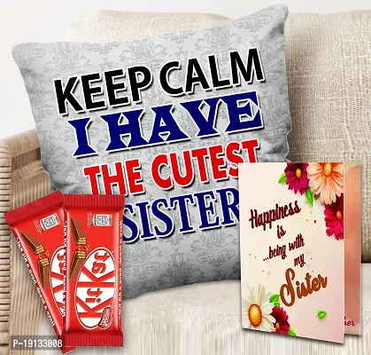 Midiron Rakhi Combo Set for Sister| Rakhi Gift Hamper |Chocolate with Printed Cushion | Rakhi Gifts for Bahen | Raksha Bandhan Git for Sister | Cushion Cover with Filler - 12*12 Inch