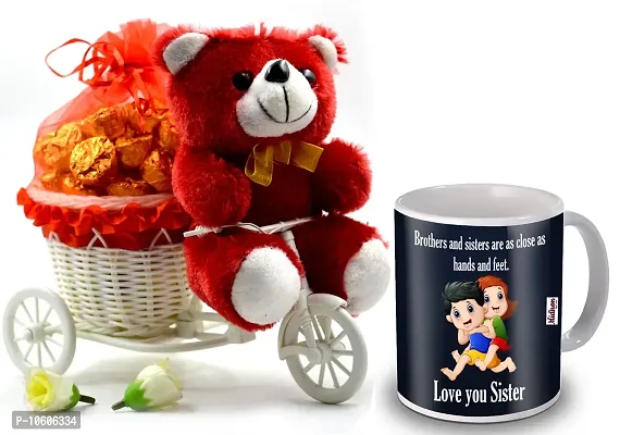 Midiron Sweet Gift for Sister with Chocolate and Ceramic Quoted Coffee Mug ( Multicolor)