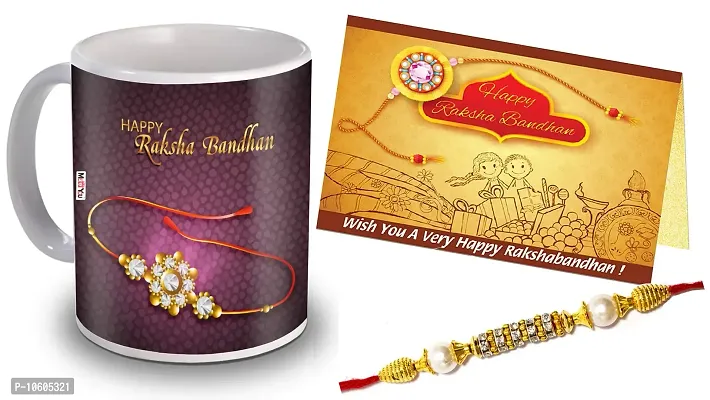 ME & YOU Designer Rakhi with Happy Rakshabandhan Quoted Printed Coffee Mug and Greeting Card for Brother on Raksha Bandhan