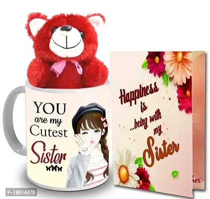 ME & YOU Gift for Sister | Return Rakhi Gift for Sister | Anniversary Gift for Sister | Birthday Gift for Sister | Cream Teddy Gift for Sister ( Ceremic - 325ml ) IZ22DTSisterCDMUTR-102