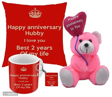 ME&YOU Set, Printed Cushion/Ceramic Mug/MDF Keychain/ Happy Anniversary Quoted Teddy, for Father/ Mother/Brother/Sister/Friends