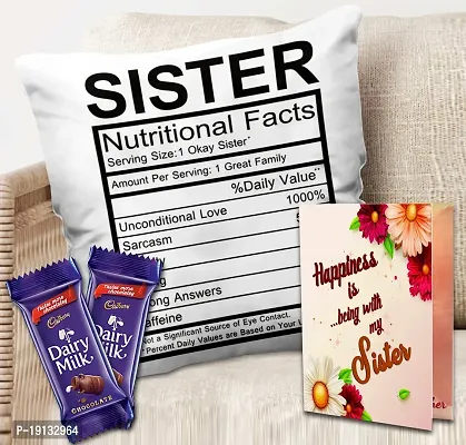 Midiron Beautiful Rakhi Gift Hamper for Sister | Gift for Sister with Chocolates  Printed Cushion| Raksha Bandhan Gift with Beautiful Greeting Card  Tasty Chocolates (Pack of 3)