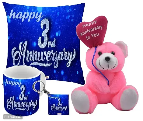 ME&YOU Set, Printed Cushion/Ceramic Mug/MDF Keychain/ Happy Anniversary Quoted Teddy, for Father/ Mother/Brother/Sister/Friends