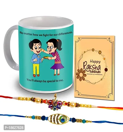 Avirons Rakhi Gift Hamper with Unique Rakhi 2 Piece and 325ML Coffee Mug Gifts for Brother | Rakhi Gift for Brother (325Ml Coffee Mug, Rakhi, Greeting Card)