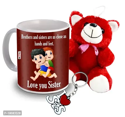 ME & YOU Gifts for Sister, Printed Ceramic Mug/ Metal Keychain/ Teddy Gift for Birthday/Rakhi/Raksha Bandhan/Anniversary/Bhaidooj