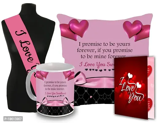 ME & YOU Valentine's Day Gift Pack for Your Girlfriend,Wife| Love Sashe with Love Quoted Coffee Mug , Greeting Card and Love Quoted Pillow for Birthday and Anniversary
