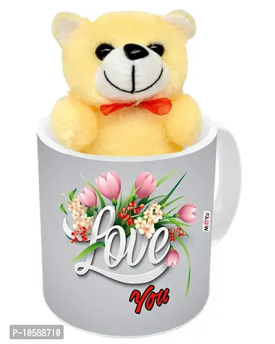 ME&YOU Romantic Gifts, Surprise Teddy with Printed Mug for Wife, Girlfriend, Fiance On Valentine's Day, Birthday, Anniversary, Karwa Chauth and Any Special Occasion ( Printed Ceramic Mug - 325ml )