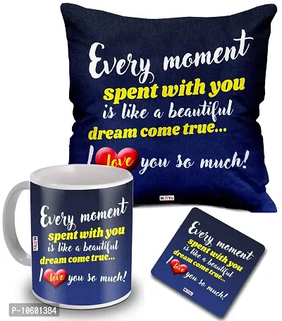 ME & YOU Love Quoted Printed Cushion, Ceramic Mug with MDF Coaster Gifts for Wife/Husband/Girlfriend/Boyfriend/Fiance on her Birthday/Anniversary/Valentine's Day