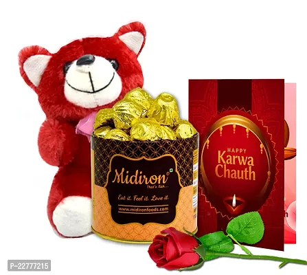 Midiron Chocolate Gift Hamper for Lovely Wife or girlfriend on Karwa Chauth with 325Ml Printed Coffee Mug, 144gm Chocolate Box and Karwa Chauth Greeting Card| Karwa chauth Special