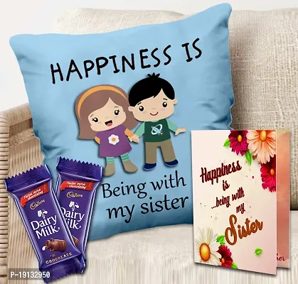 Midiron Rakhi Chocolate Hamper for Sister | Return Gift for Sister on Raksha Bandhan |Rakhi Gifts Hamper for Sister |Raksha Bandhan Gift for Sister/Bahen| Chocolate Bar  Printed Cushion - 12*12 Inch