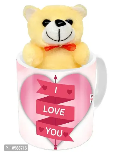 ME&YOU Romantic Gifts, Surprise Teddy with Printed Mug for Wife, Girlfriend, Fiance On Valentine's Day, Birthday, Anniversary, Karwa Chauth and Any Special Occasion IZ19DTLoveMuTCr-139