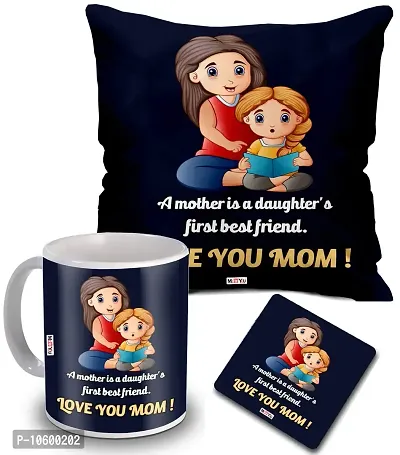 ME & YOU Printed Cushion with Ceramic Mug and MDF Coaster Gifts for Mother on her Birthday/Mother's Day/Anniversary/Women's Day