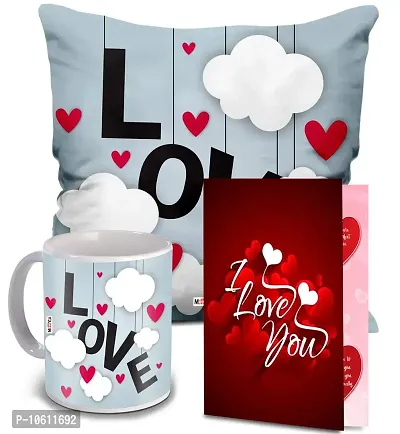 ME & YOU Love Quoted Cushion and Ceramic Mug with I Love You Greeting Card for Valentine's Day, Birthday, Anniversary (Multicolor)