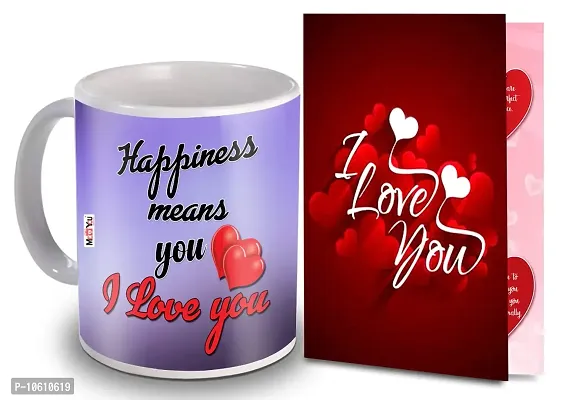 ME&YOU Valentine's Day Gift Set: Love Quoted Multicolor Ceramic Mug with I Love You Greeting Card-thumb0