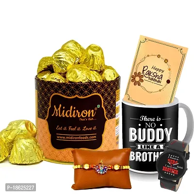 Midiron Designer Rakhi with Chocolate, Wrist Watch and Coffee Mug for brother | Chocolate box for Raksha Bandhan for Brother | Rakhi Gift for Bhai - Pack of 5