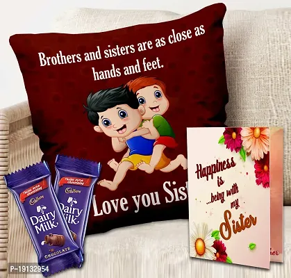 Midiron Beautiful Rakhi Gift Hamper for Sister | Gift for Sister with Chocolates  Printed Cushion | Raksha Bandhan Gift with Beautiful Quote Printed Cushion  Tasty Chocolates (Pack of 2)