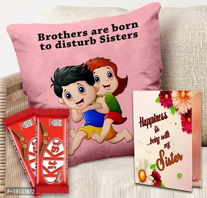 Midiron Rakhi Combo Set for Sister| Rakhi Gift Hamper |Chocolate with Printed Cushion | Rakhi Gifts for Bahen | Raksha Bandhan Git for Sister | Cushion Cover with Filler - 12*12 Inch