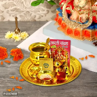ME  YOU Pooja Thali/Aarti Plate set for several occasions like - Navrati, Diwali, Karwa chauth, return Gift, Housewarmining Pooja | Golden Platted Pooja Thali | Diwali Navratri Spacial Pooja Thali Set-thumb2