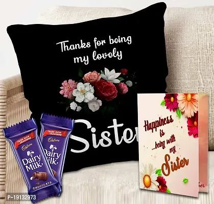 Midiron Rakhi Combo Set for Sister| Rakhi Gift Hamper |Chocolate with Printed Cushion  Chocolate | Rakhi Gifts for Bahen | Raksha Bandhan Git for Sister | Printed Coffee Mug - 325 ml