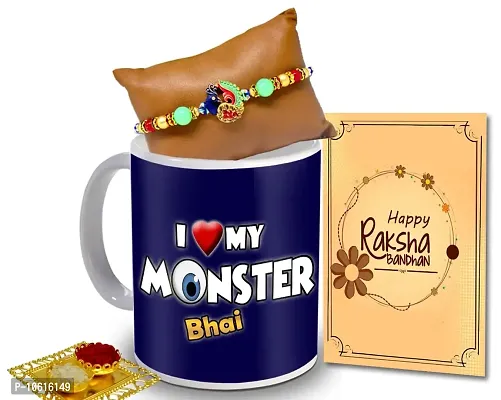 ME & YOU Rakhshbandhan Gifts for Brother, Bhaiya, Bhai | Rakhi gift for Brother | Rakhi gift set for Brother | Rakhi with Coffee Mug, Roli Tikka and Rakhi Greeting Card Gift Set-IZ2216-11