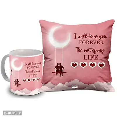 ME & YOU Beautiful Love Quoted Printed Cushion (16*16 Inch) & Mug Valentine Gifts (Multicolor)