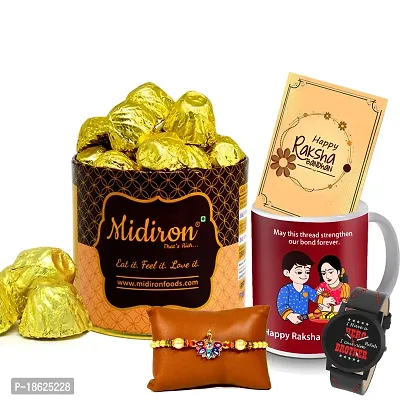 Midiron Fancy Rakhi with Chocolate, Watch and Coffee Mug for brother | Chocolate box for Raksha Bandhan for Brother | Rakhi Gift for Bhai (Rakhi Hamper)