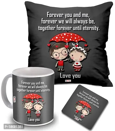 ME & YOU Love Quoted Printed Cushion, Ceramic Mug with MDF Coaster Gifts for Wife/Husband/Girlfriend/Boyfriend/Fiance on her Birthday/Anniversary/Valentine's Day