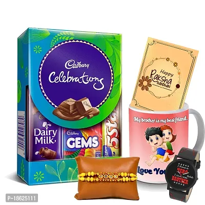 Midiron Designer Rakhi with Chocolate, Watch and Coffee Mug for brother | Chocolate Box for Raksha Bandhan for Brother| Unique Rakhi Gifts Combo for Brother | Rakhi Gift for Bhai - Pack of 5-thumb0